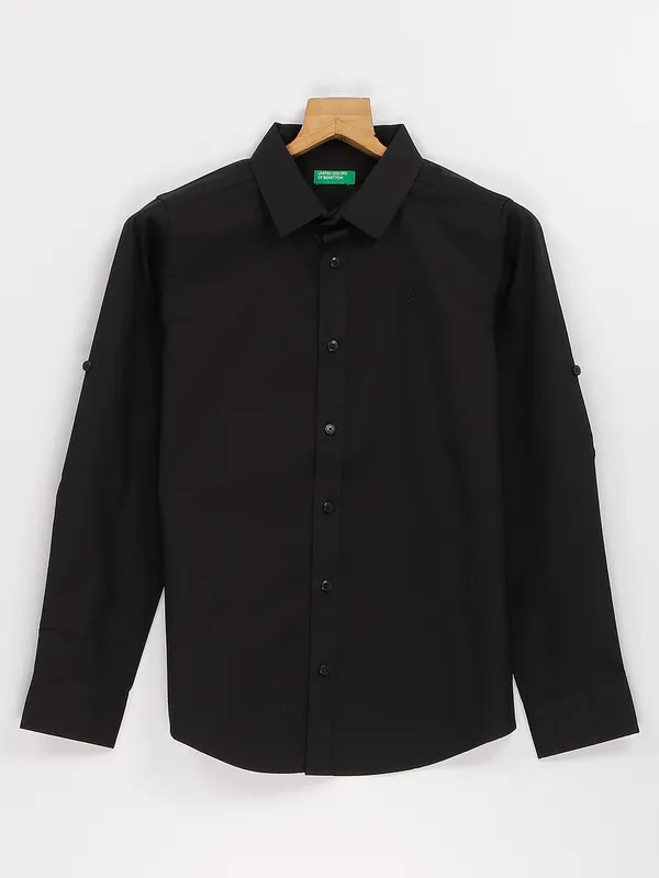 UCB black plain cotton casual shirt