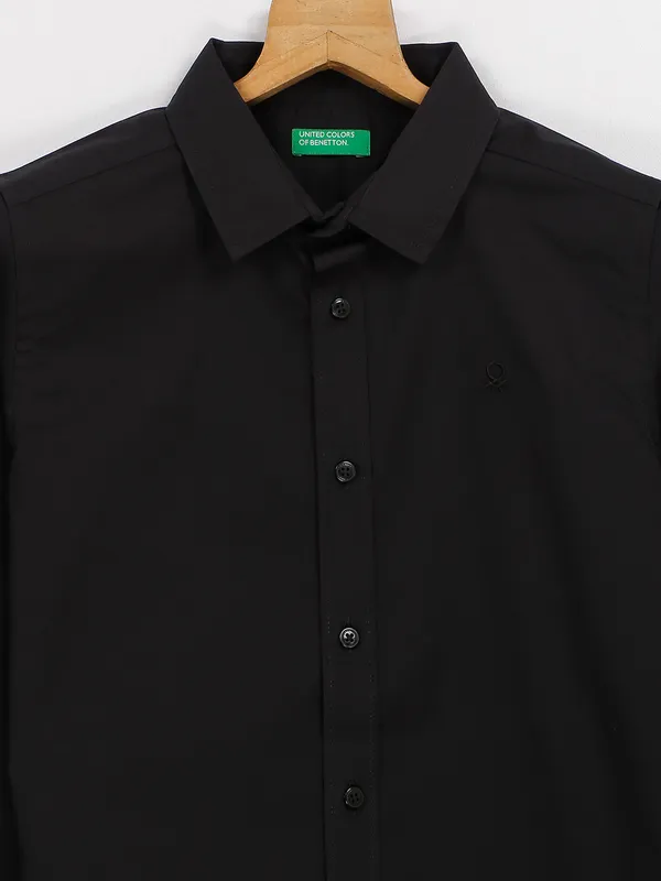 UCB black plain cotton casual shirt