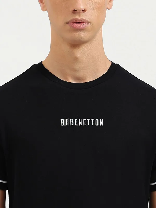 UCB black plain cotton t-shirt slim fit