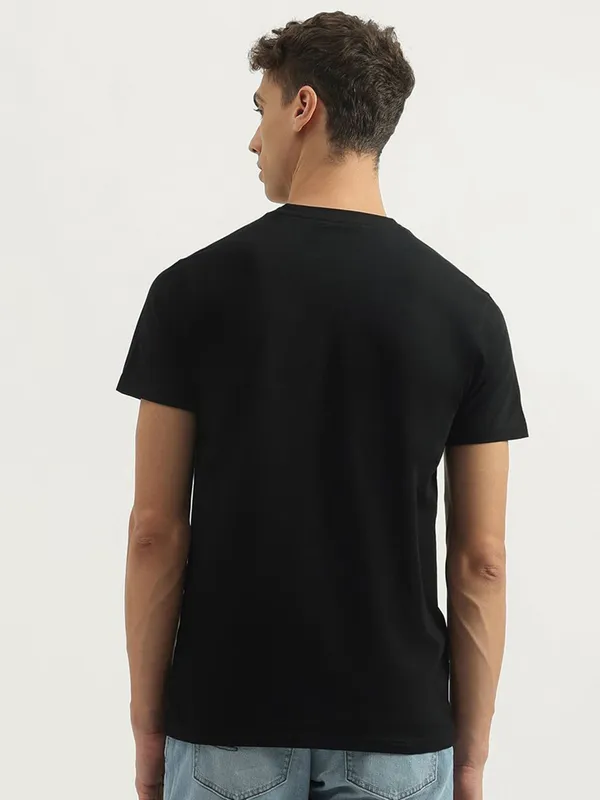 UCB black printed cotton slim fit men t-shirt