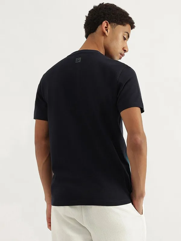 UCB black printed cotton slim fit t-shirt for casual wear