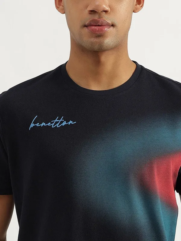 UCB black printed cotton slim fit t-shirt for casual wear