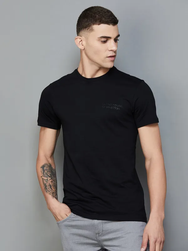 UCB black round neck slim fit t shirt