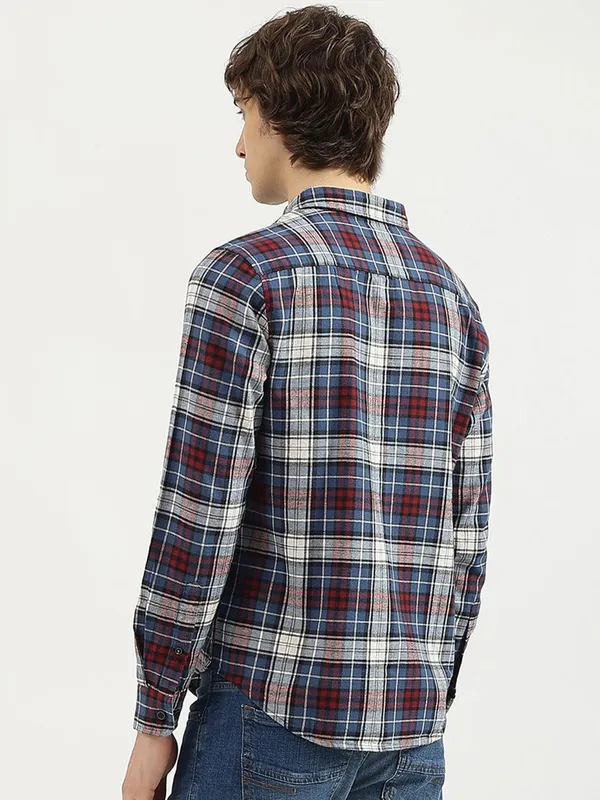 UCB blue and white checked cotton men shirt