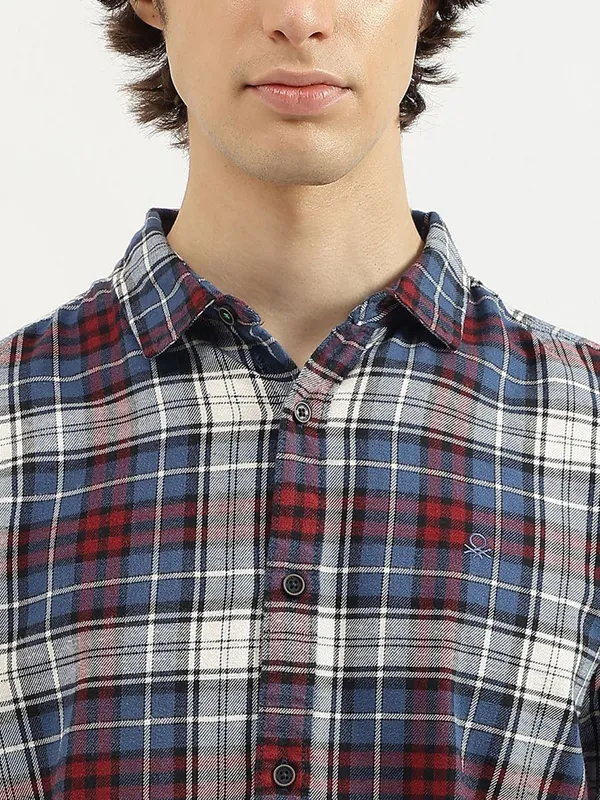 UCB blue and white checked cotton men shirt