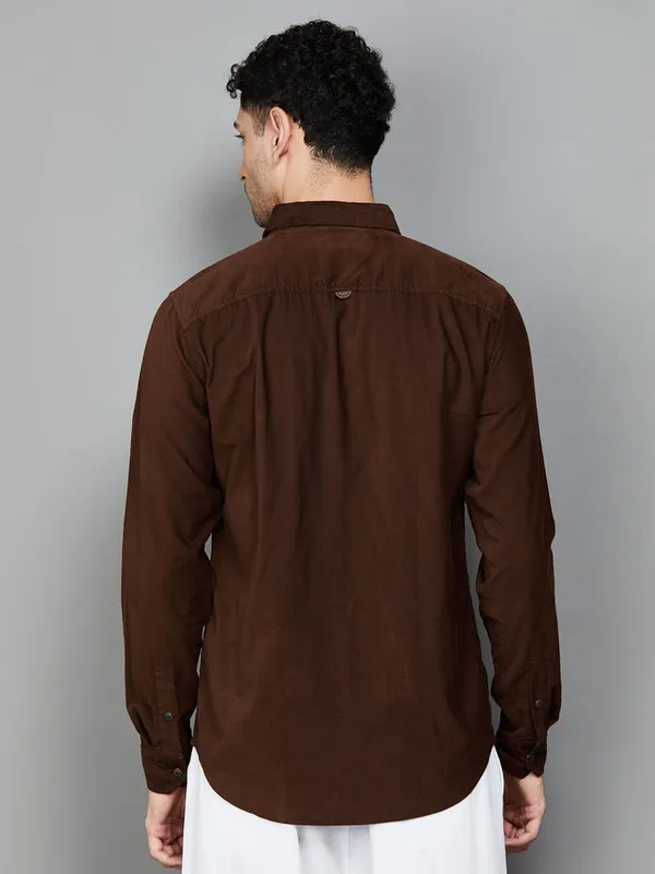UCB brown plain cotton shirt for men