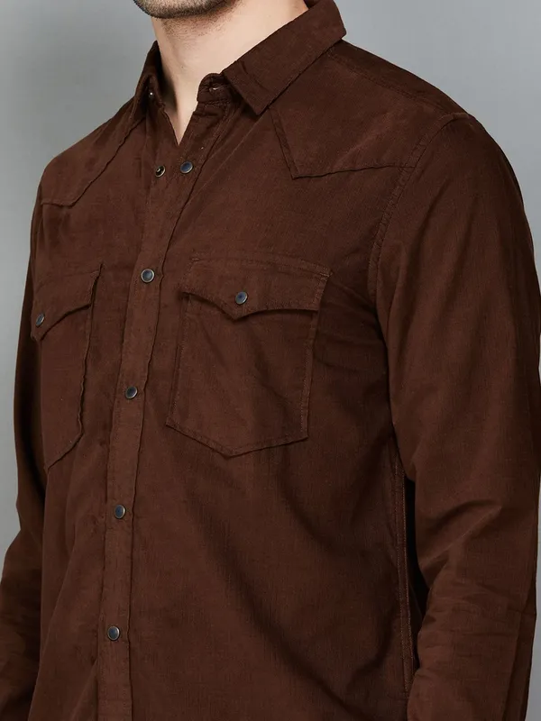 UCB brown plain cotton shirt for men