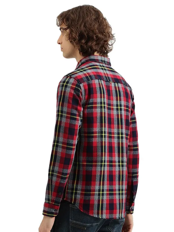 UCB check cotton grey and red shirt for men