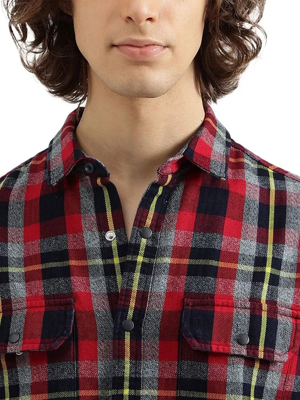 UCB check cotton grey and red shirt for men