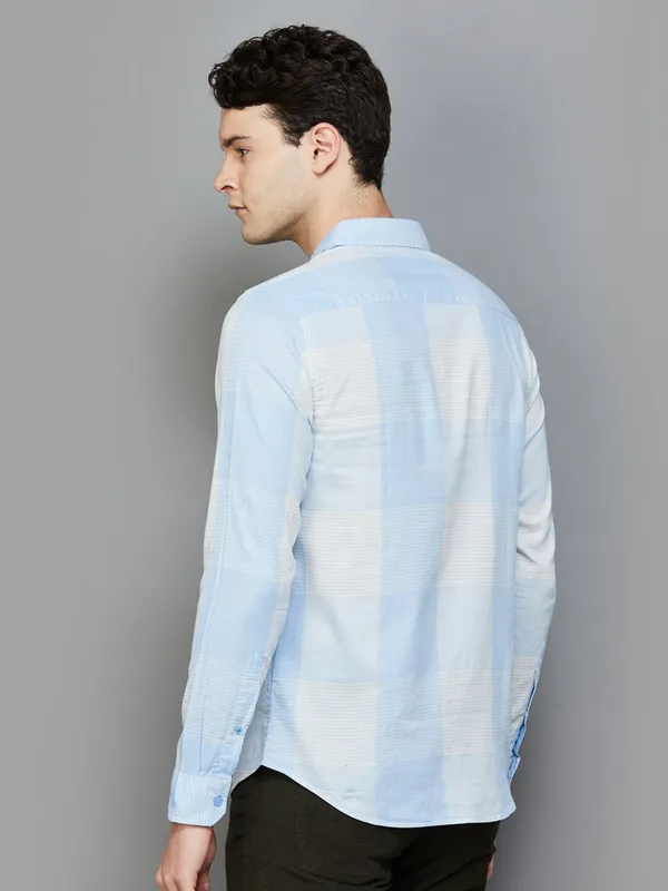 UCB checked sky blue cotton shirt for men