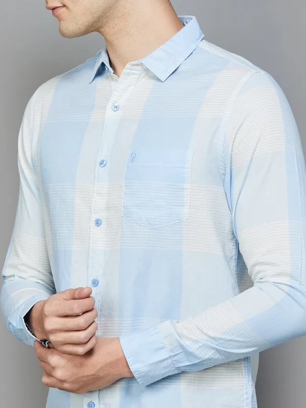 UCB checked sky blue cotton shirt for men