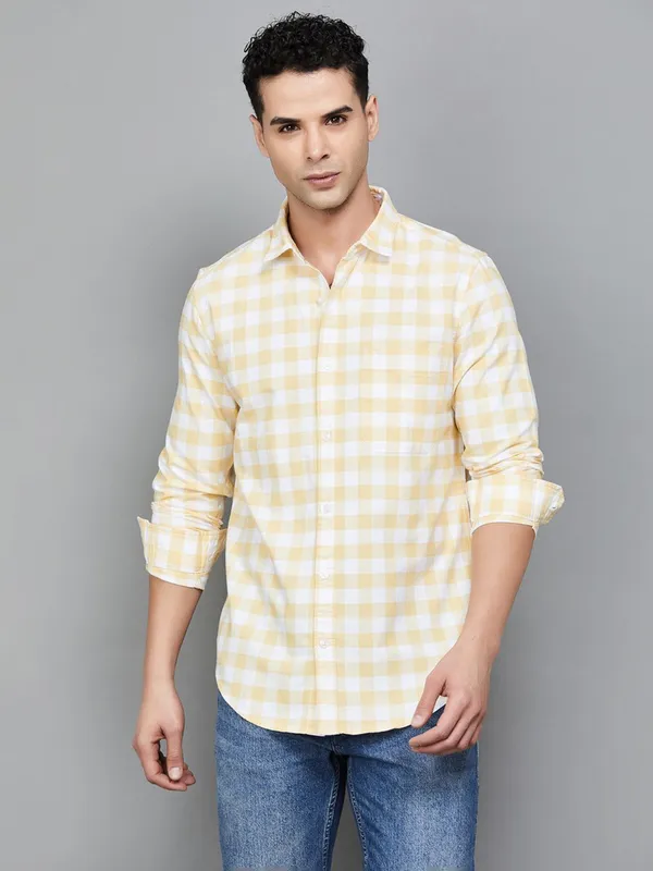 UCB checkered yellow casual wear shirt for men