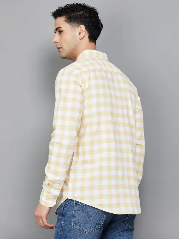 UCB checkered yellow casual wear shirt for men