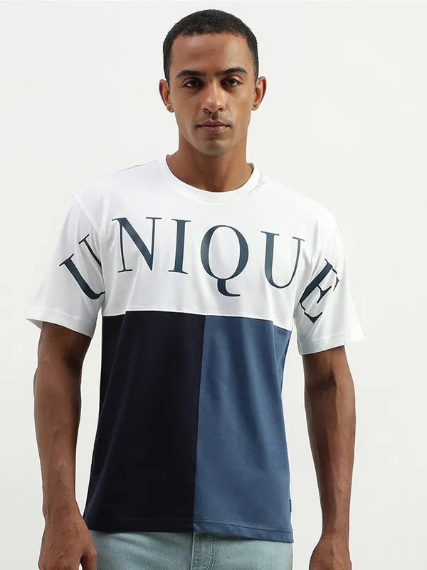 UCB color block and printed blue t shirt