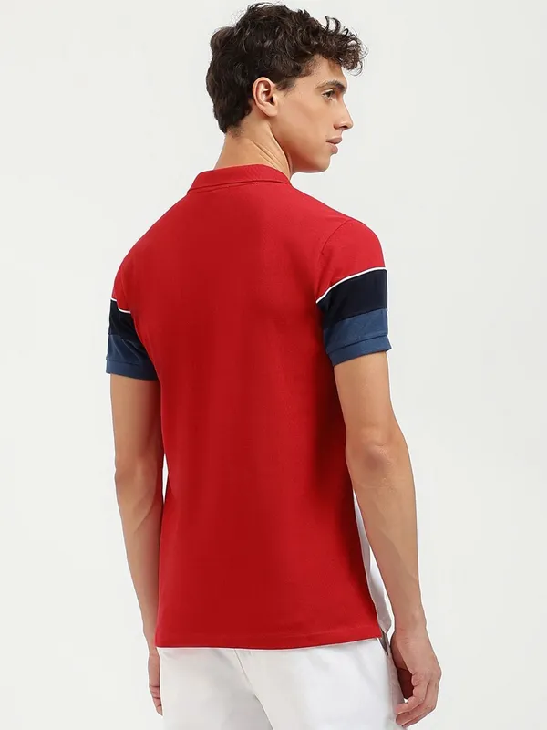 UCB white color block pattern cotton slim fit t-shirt
