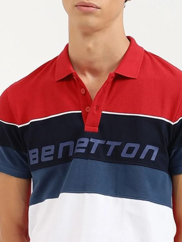 UCB white color block pattern cotton slim fit t-shirt