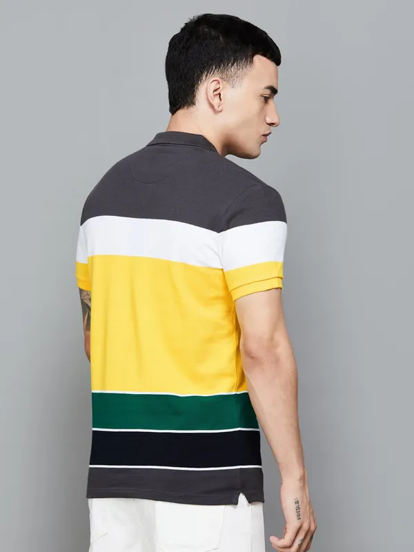UCB color block pattern yellow cotton slim fit t-shirt