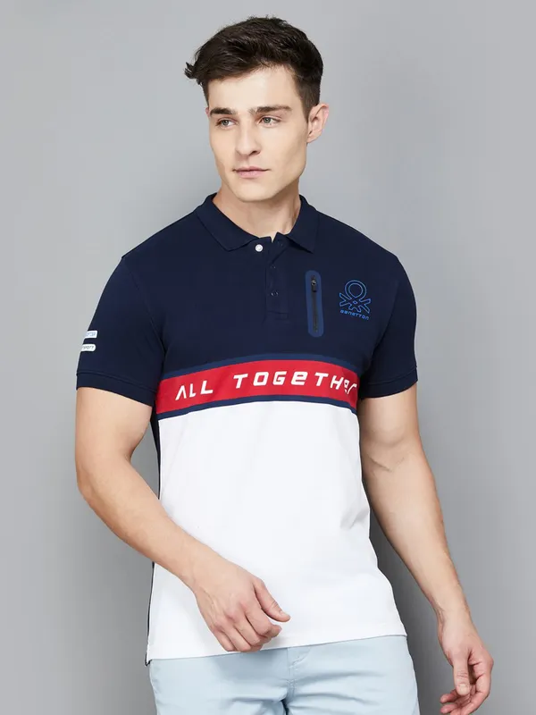 UCB colorblock white and blue cotton men t-shirt