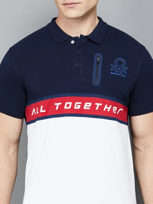 UCB colorblock white and blue cotton men t-shirt