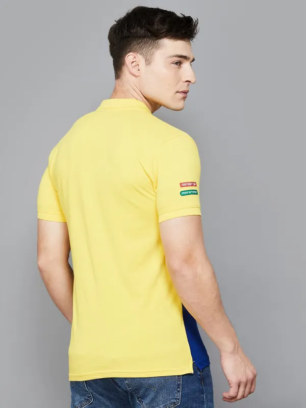 UCB colorblock yellow and blue cotton men t-shirt