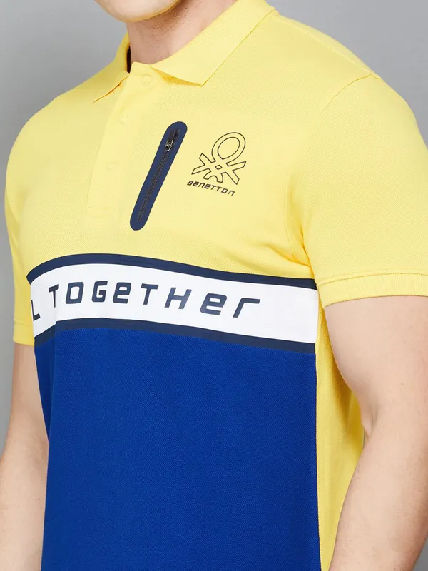 UCB colorblock yellow and blue cotton men t-shirt
