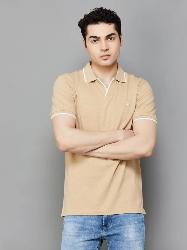 UCB cotton beige slim fit t-shirt