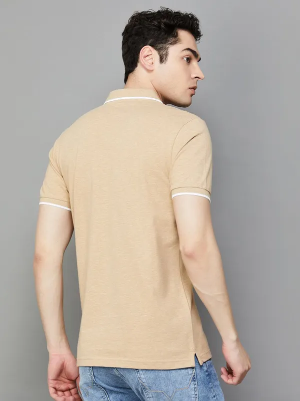 UCB cotton beige slim fit t-shirt