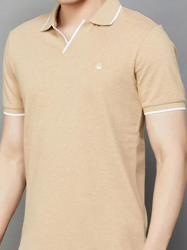 UCB cotton beige slim fit t-shirt
