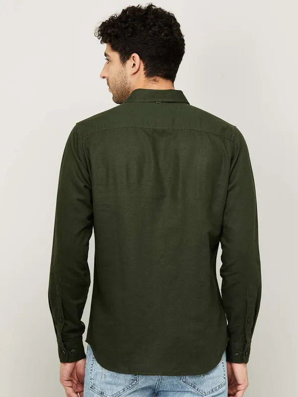 UCB cotton dark green plain shirt for casual