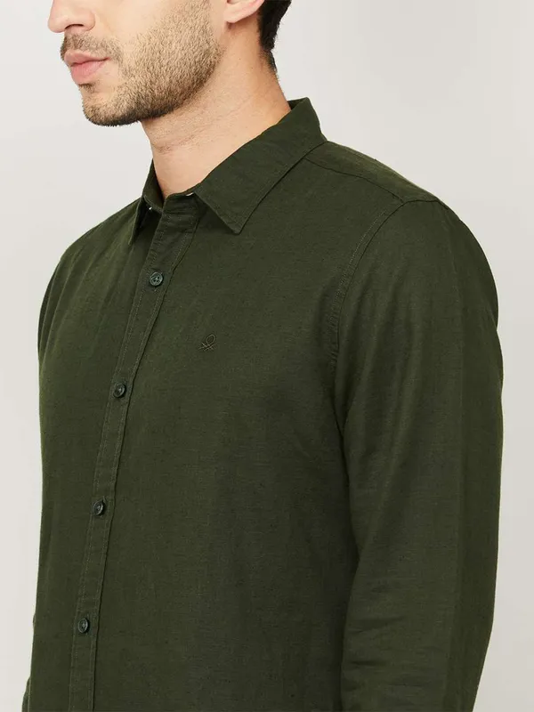 UCB cotton dark green plain shirt for casual