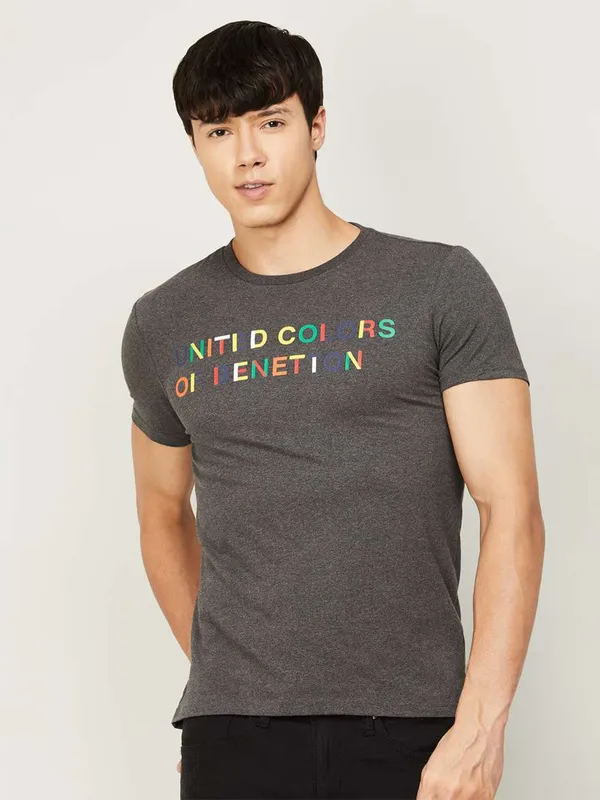 UCB cotton dark grey slim fit t shirt