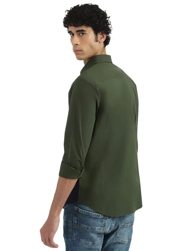 UCB cotton plain black and green casual shirt