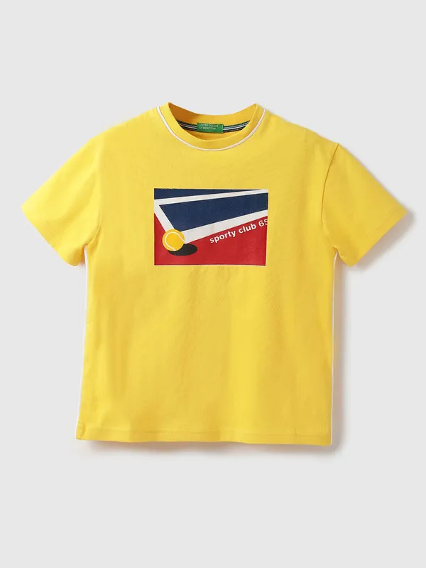 UCB cotton printed yellow t shirt