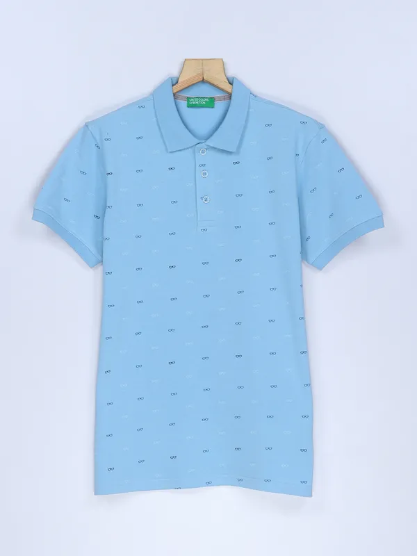 UCB cotton sky blue printed t shirt