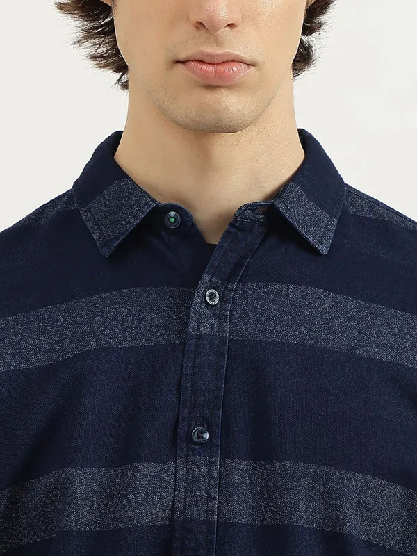UCB cotton slim fit striped shirt for men