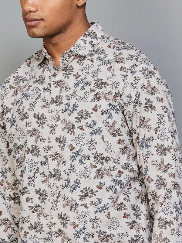 UCB cream floral printed cotton shirt