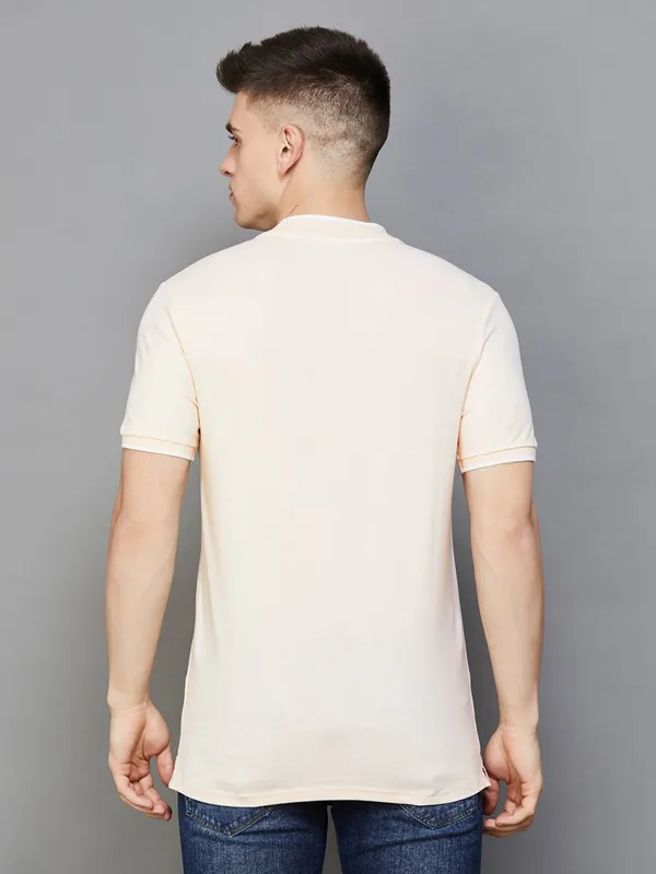 UCB cream plain cotton half sleeves t-shirt