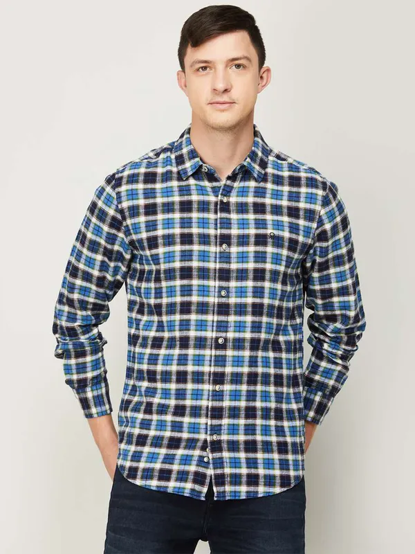 UCB dark blue cotton checks casual shirt