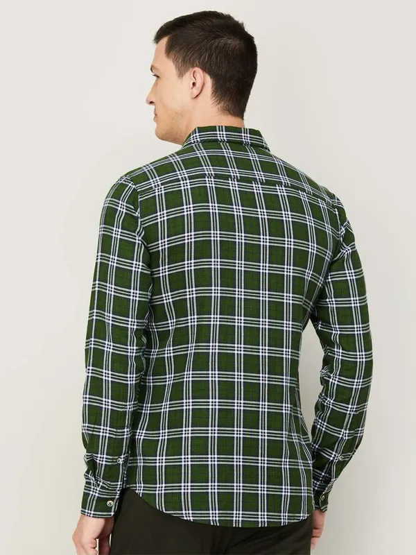 UCB dark green cotton slim fit shirt