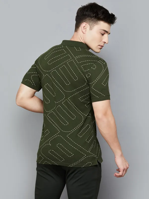UCB green cotton slim fit men t-shirt