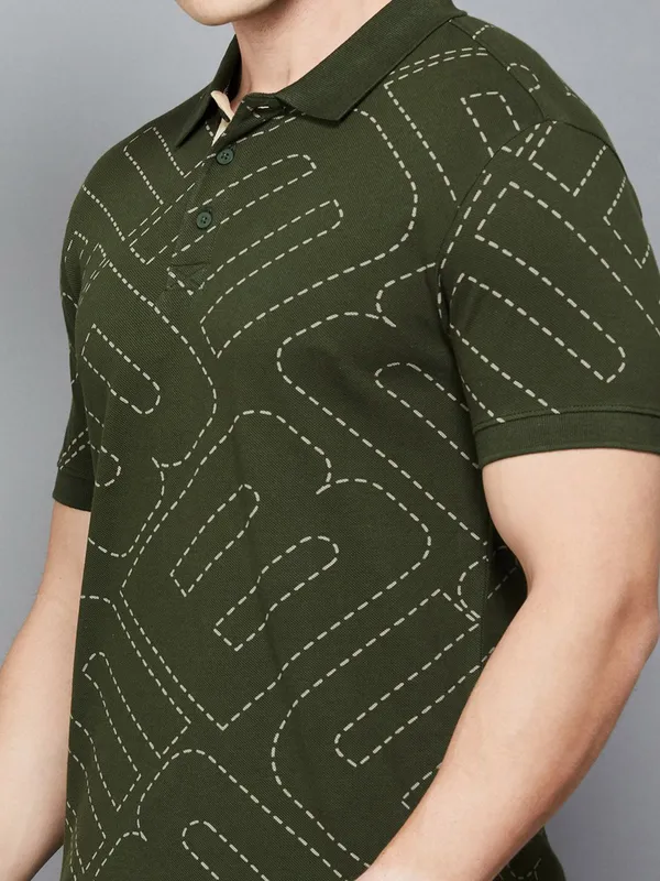 UCB green cotton slim fit men t-shirt