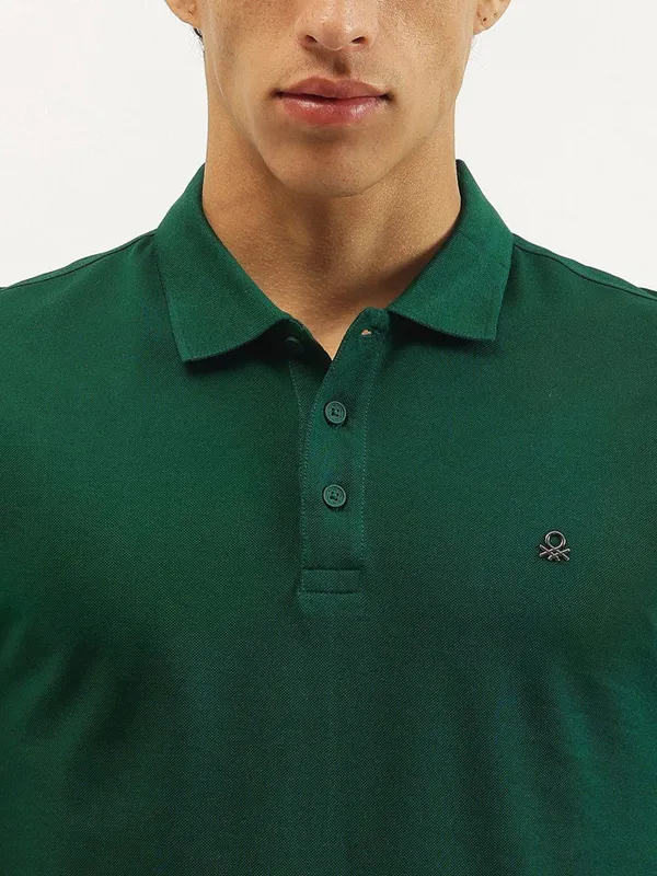 UCB green plain cotton polo t-shirt for men