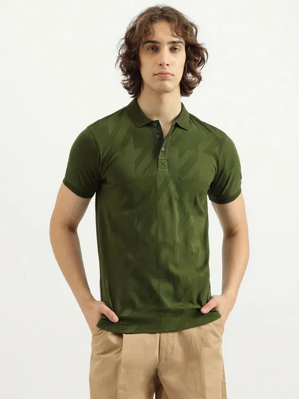 UCB green slim fit cotton polo t-shirt for men