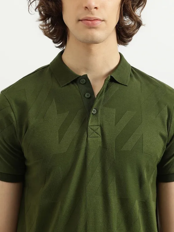 UCB green slim fit cotton polo t-shirt for men