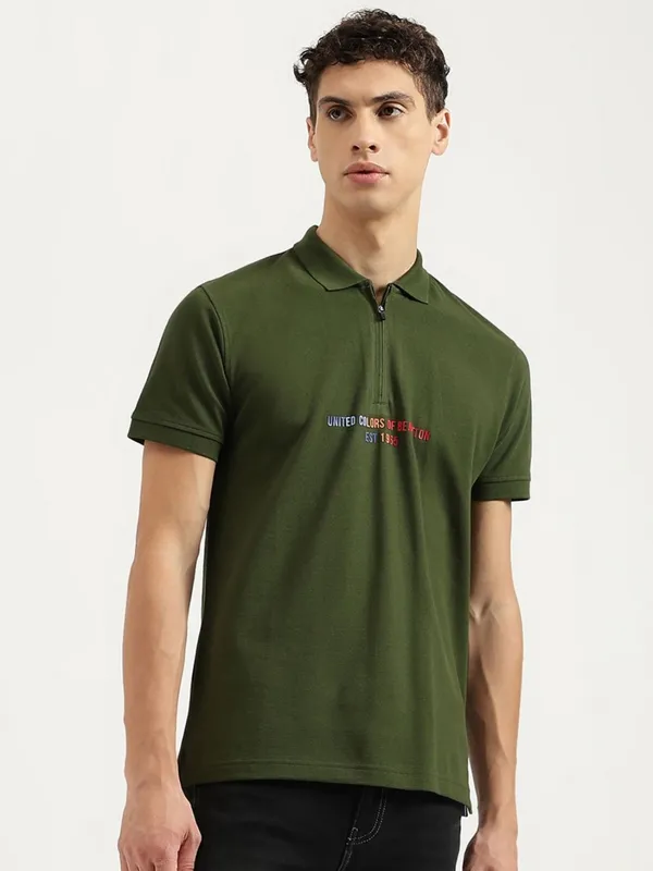 UCB green slim fit cotton t-shirt for men