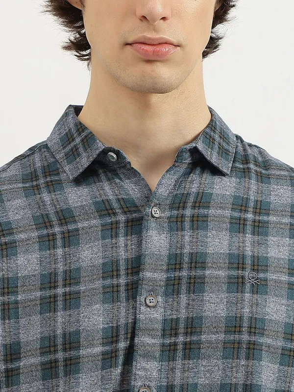 UCB grey and green cotton shirt for men