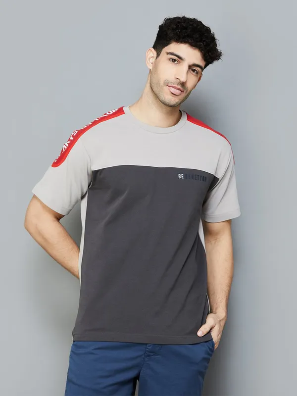 UCB grey color block cotton t-shirt