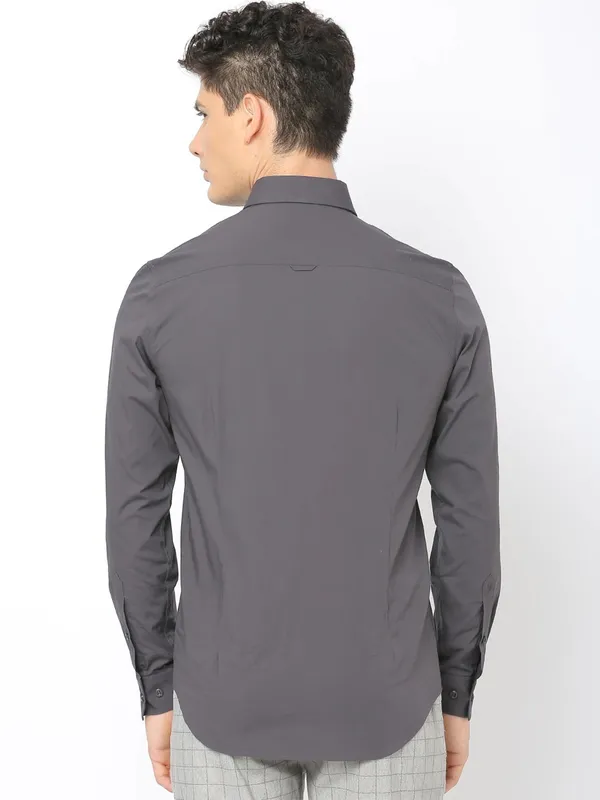UCB grey cotton casual shirt for men
