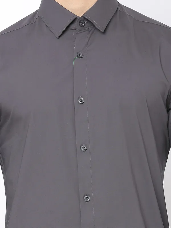 UCB grey cotton casual shirt for men