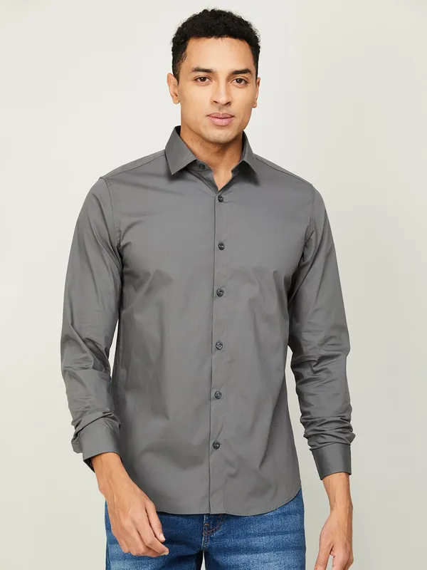UCB grey cotton plain shirt